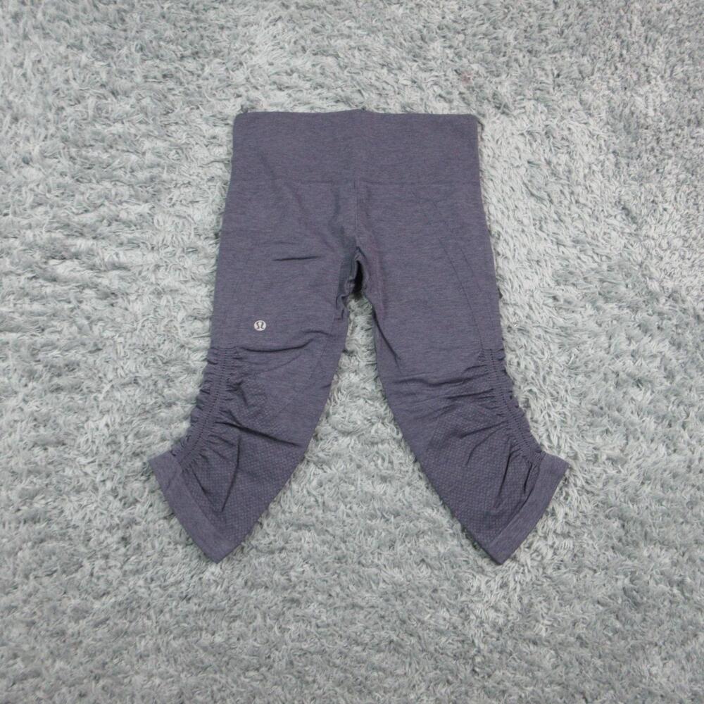 Lululemon Leggings Womens 6 Blue Capri Ruched Side Elastic Waist Yoga 26x16.5*